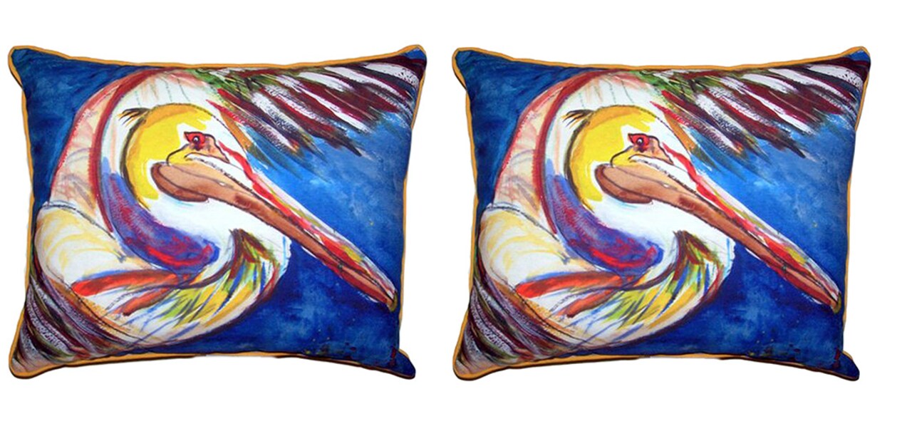 Pair of Betsy Drake Pelican Wing Outdoor Pillows 16 Inch x 20 Inch